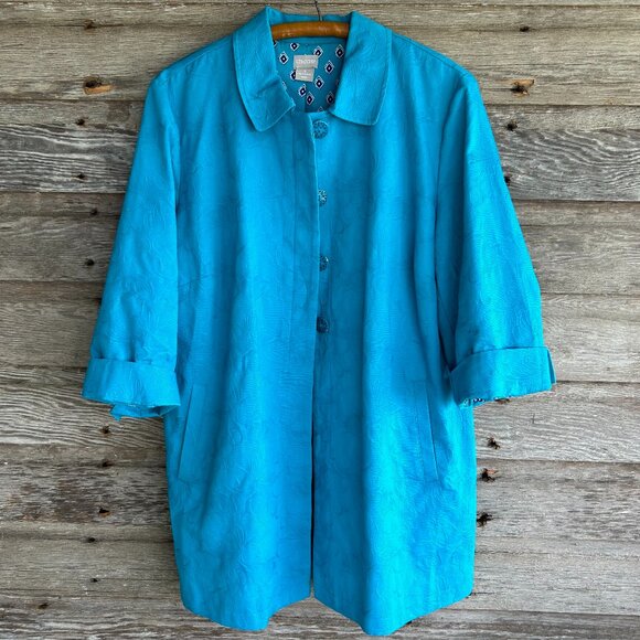 Chico's Jackets & Blazers - Chico's Jacquard Turquoise Blazer, Size 3